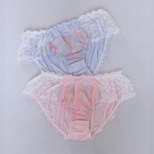 Set Of 2! US-XL, XXL Japanese Bow Embroidery Lace Trim Ruffle Panties Cute Sweet